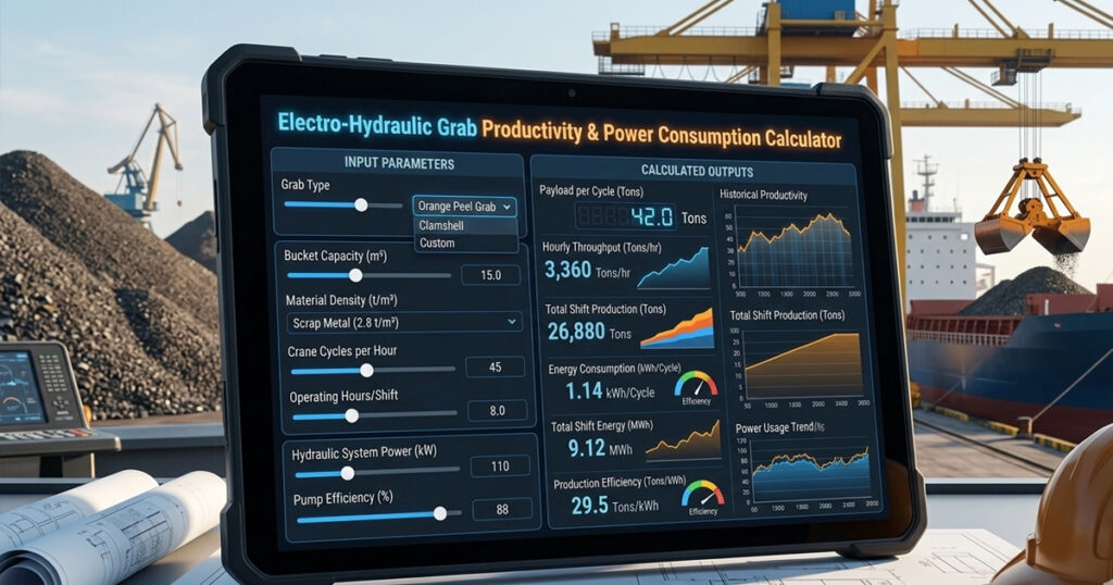 Electro-Hydraulic Grab Productivity & Power Consumption Calculator