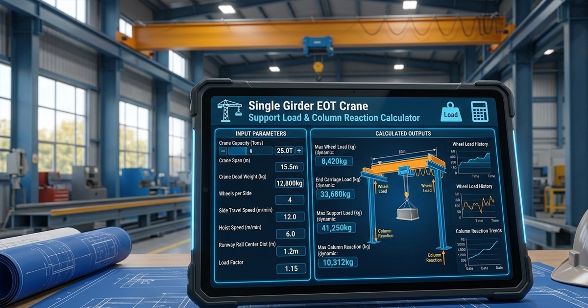 Single Girder EOT Crane Support Load & Column Reaction Calculator - Pro ...